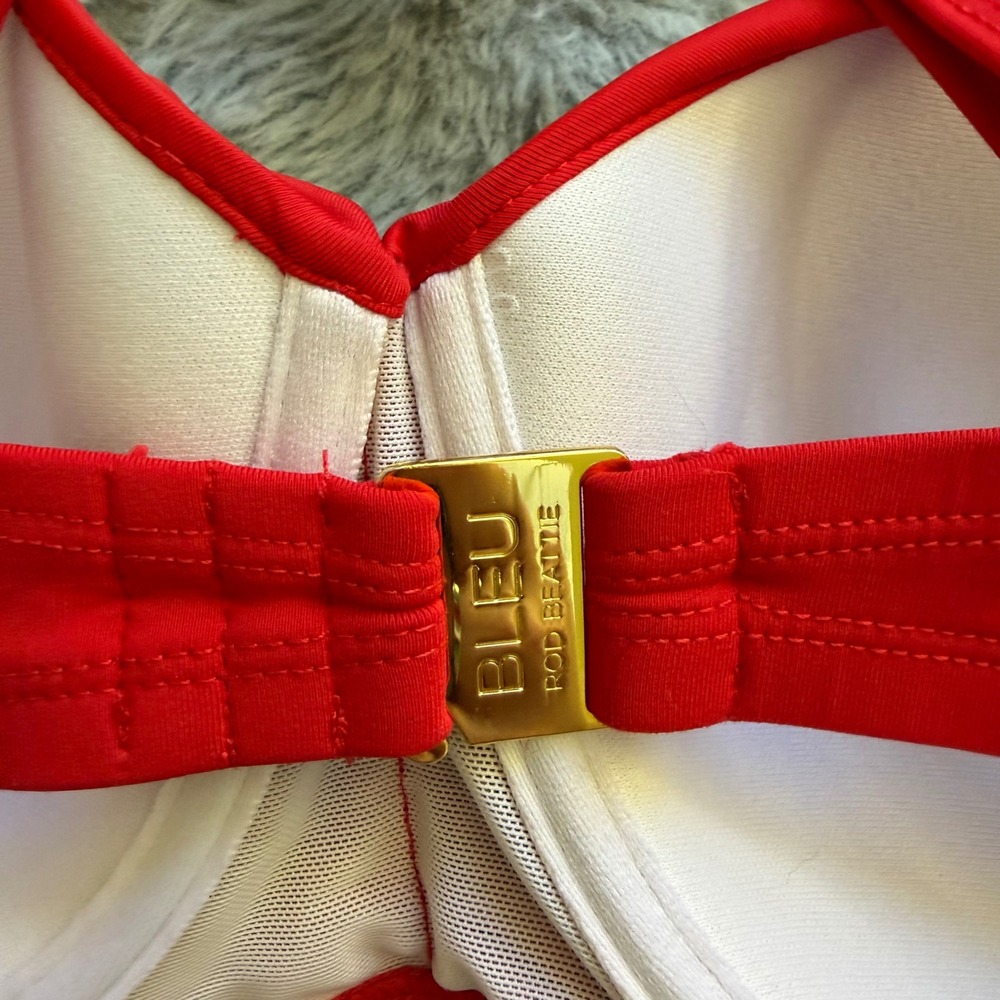 Bleu Rod Beattie Red Ruched Underwire Bikini Top 36DD Cross Back Swimwear - Picture 5 of 6